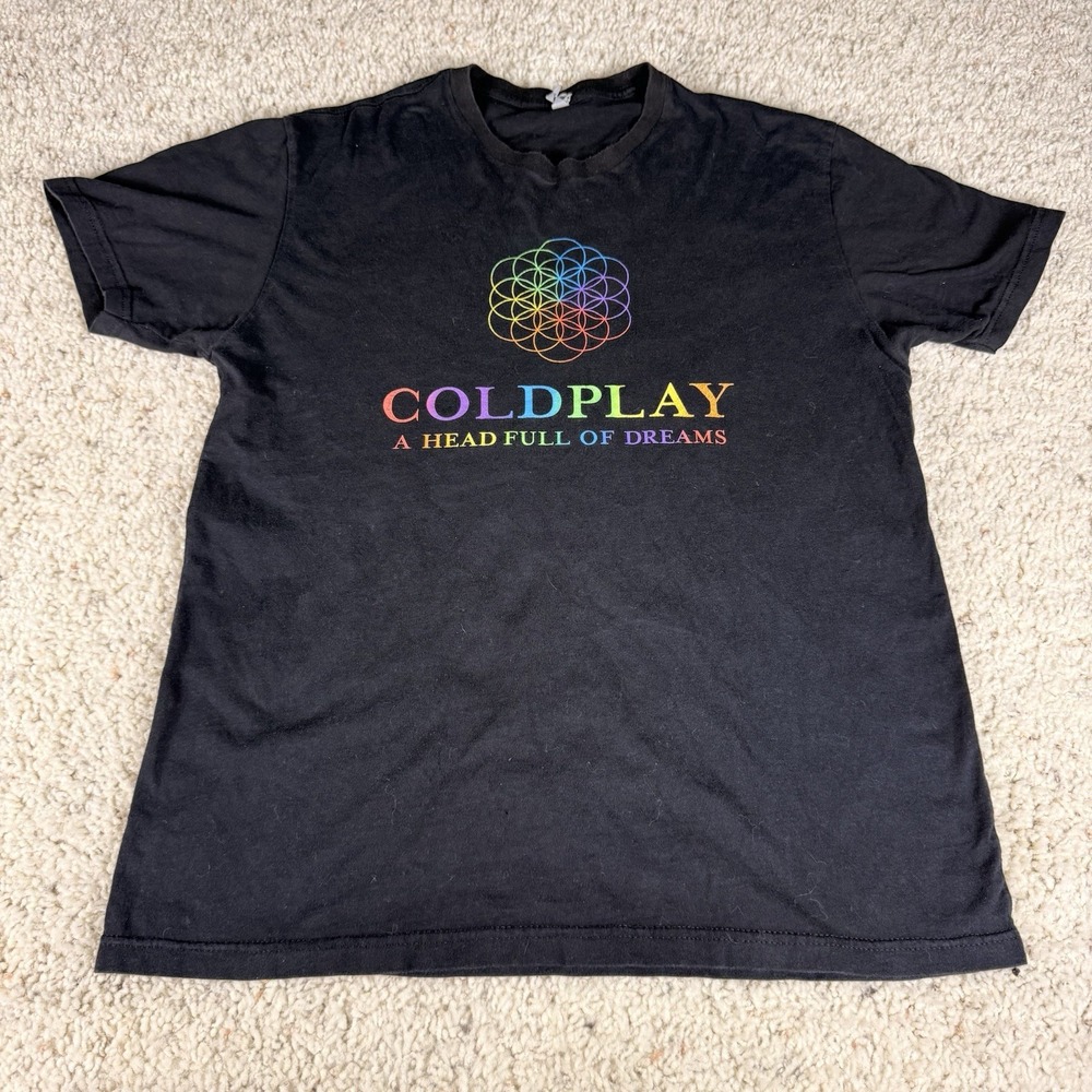 Coldplay Head Full of‎ Dreams World Tour 2016 T Shirt Double Sided Cities Dates